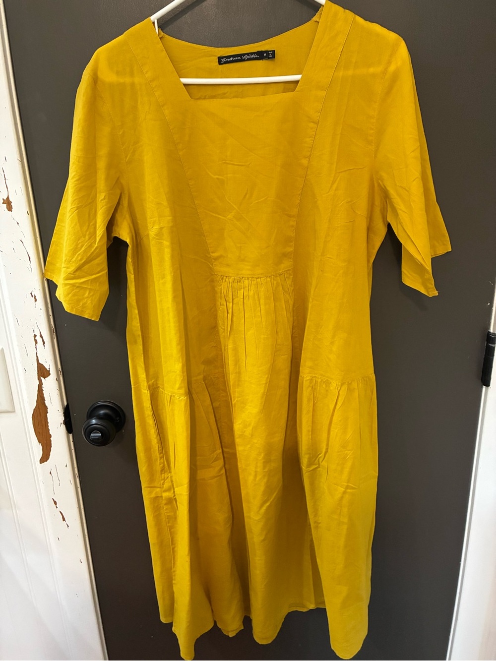 GUDRUN SJODEN Women’s Mustard Yellow Square-Neck summer layering piece